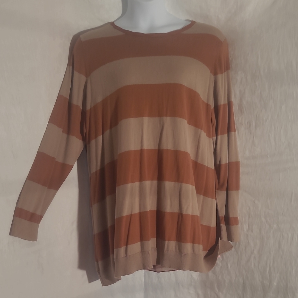 LOGO by Lori Goldstein Brown and Tan Striped Long Sleeve Top